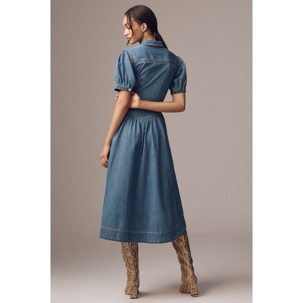 Pilcro Blue Denim Button-Front Midi Dress - Picture 2 of 9